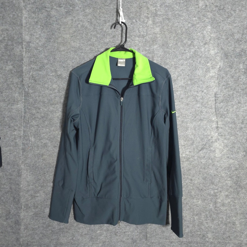 Nike Fit Dry Track Jacket Womens L Grey Green 286352-031 Full Zip Performance